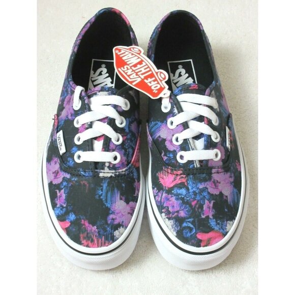Authentic Shoe in Black / Pink | Vans Vans Authentic Women\'s Warped Floral Canvas Skate Shoes Black True White NWT